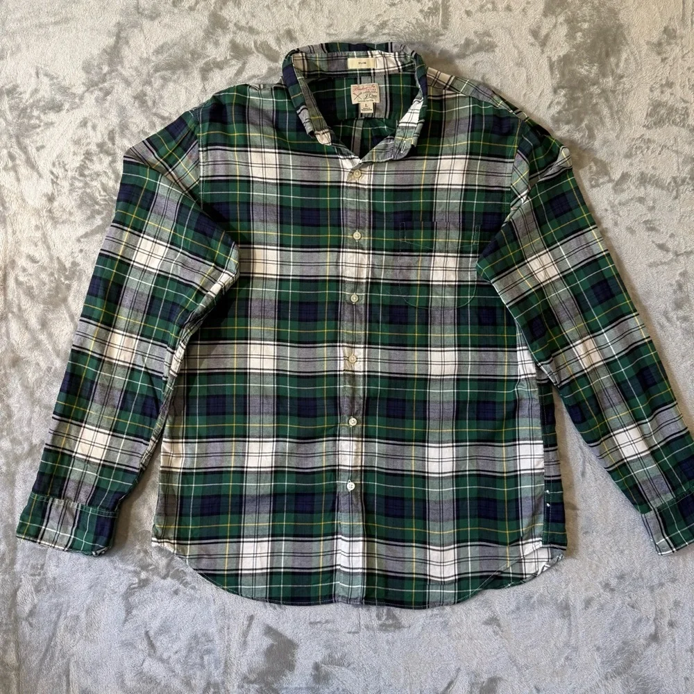 J.Crew‎ Broken In Oxford Slim Plaid Shirt Mens Large Organic Cotton